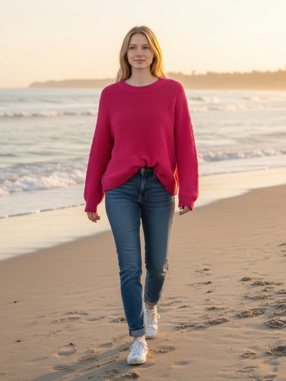 RODEBJER cotton knit sweater size small Bright Fuchsia Knit Sweater textured